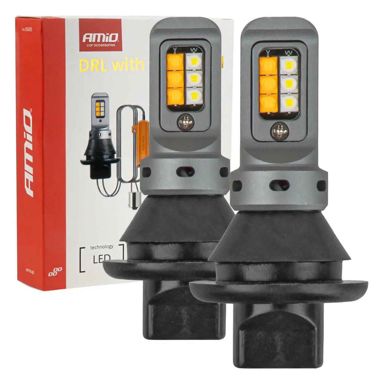 LED denní světla 2v1 s integrovaným směrovým světlem 1156 3535 12SMD 12/24V AMiO-05005