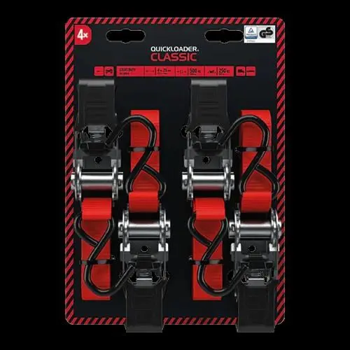 QUICKLOADER Classic/Dvoudílný popruh s ráčnou 500 kg 4 m x 25 mm 4-PACK