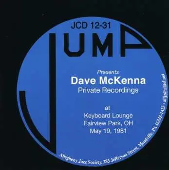CD Dave McKenna: Jump Presents Dave McKenna Private Recordings At Keyboard Lounge