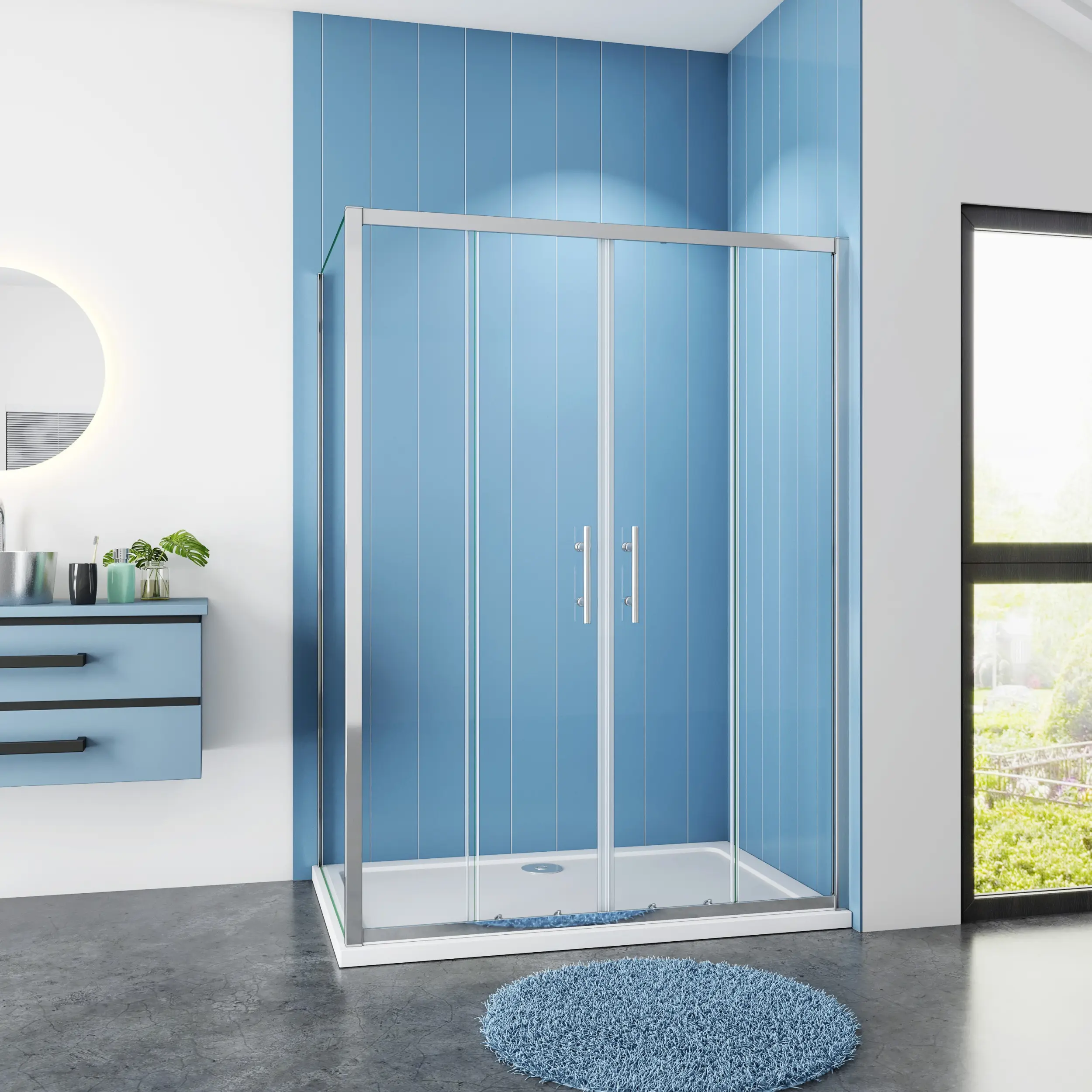 Obdélníkový sprchový kout SYMPHONY D4 140 × 76 cm s posuvnými dveřmi, chrom