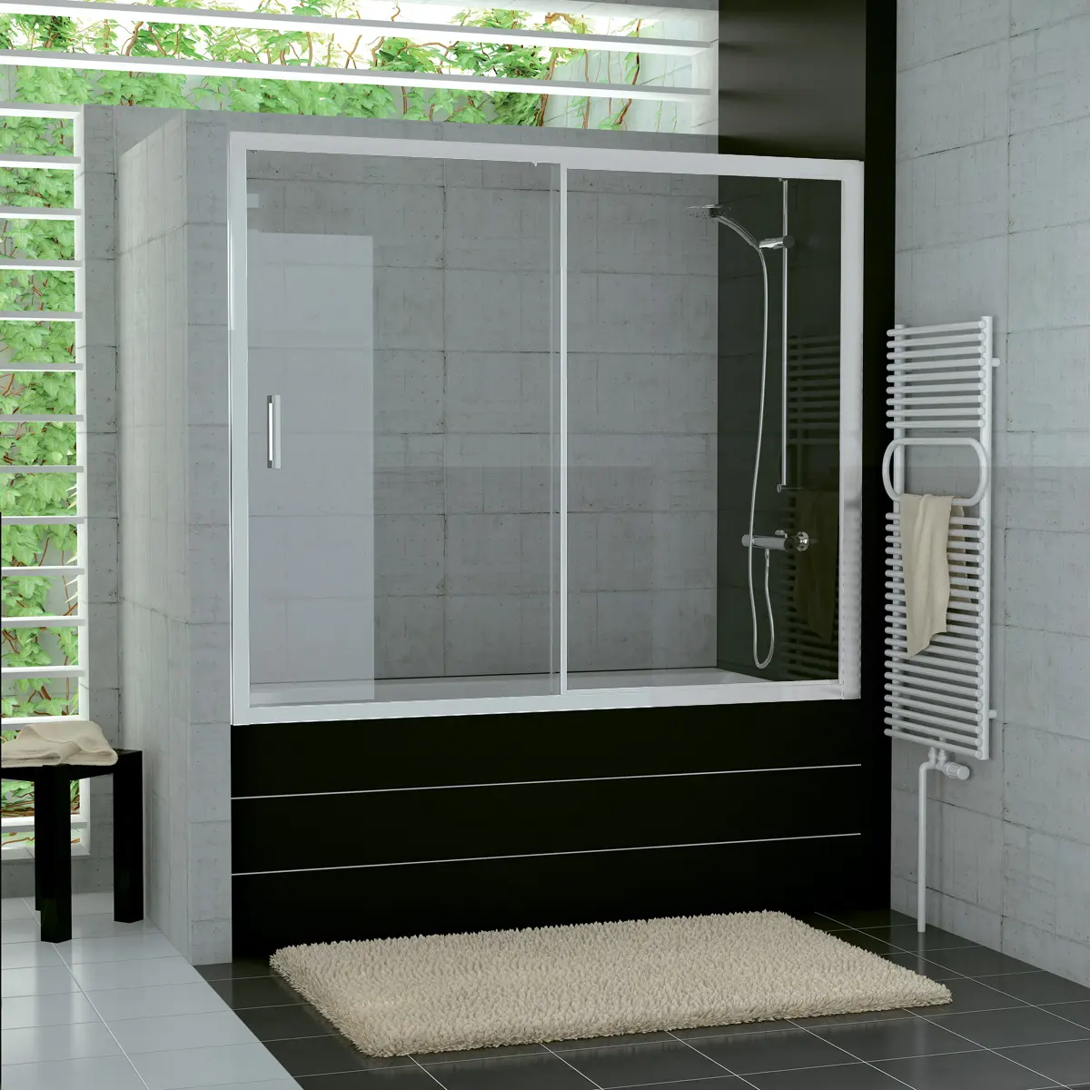 SanSwiss TOPB2 1700 01 07 Vanové dveře s pevnou stěnou v rovině 170 cm, matný elox/sklo