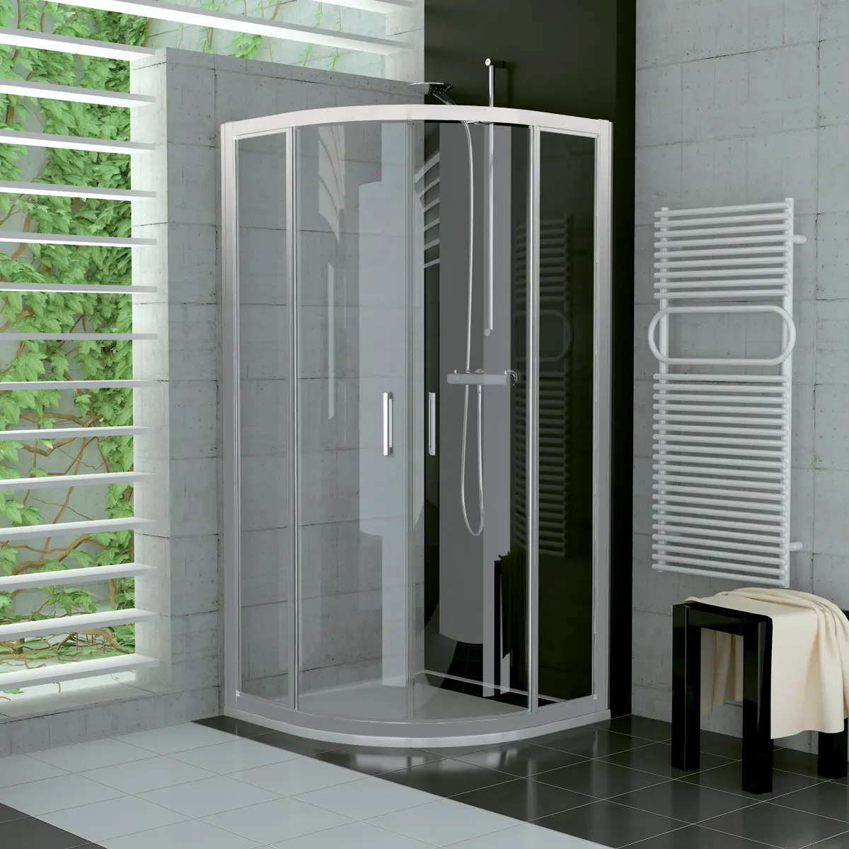 SanSwiss TER 50 090 01 07 Sprchový kout čtvrtkruhový 90×90 cm, matný elox/sklo