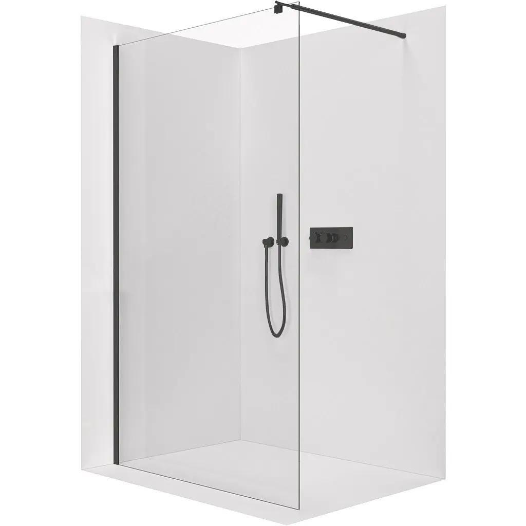 Sprchová zástěna Walk-in Onyx Round L/P - 8 mm - kulatá vzpěra - černá matná, transparentní sklo - 100x200 cm