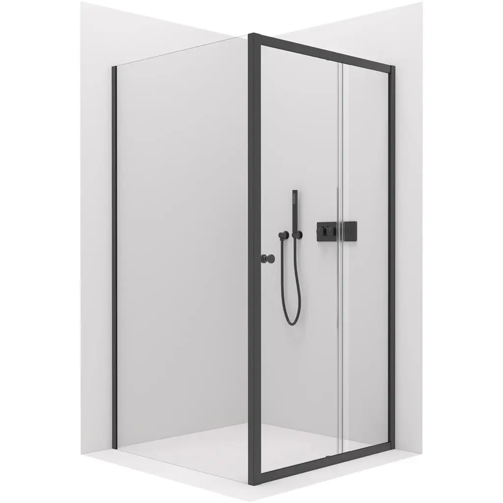 Sprchový kout Varone POINT L/P - 6 mm - černá matná, transparentní sklo - 140x70x195 cm - posuvný