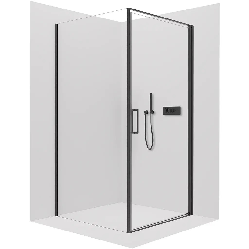 Sprchový kout Porte L/P - 8 mm - černá matná, transparentní sklo - 80x80x195 cm - otočný