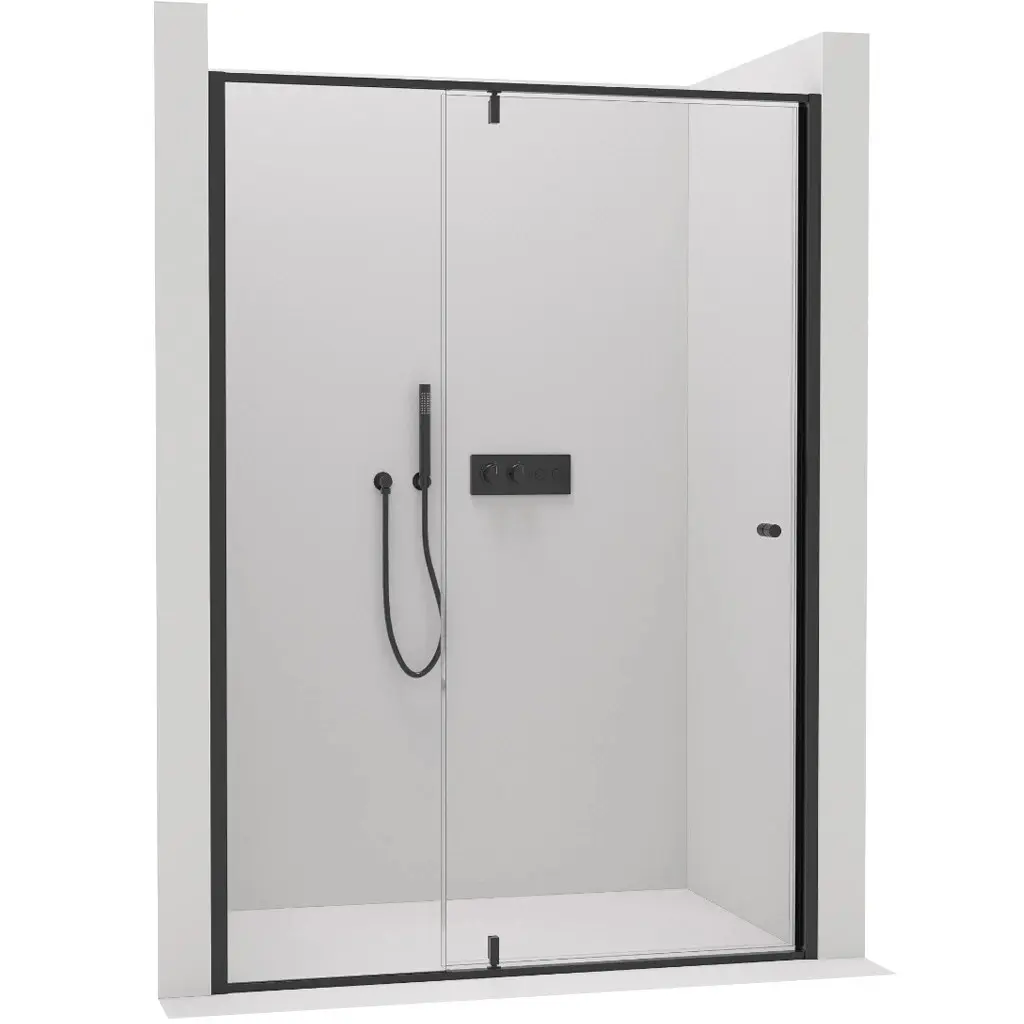 Sprchové pivotové dveře Santini L/P - 6 mm - černá matná, transparentní sklo - 140x195 cm