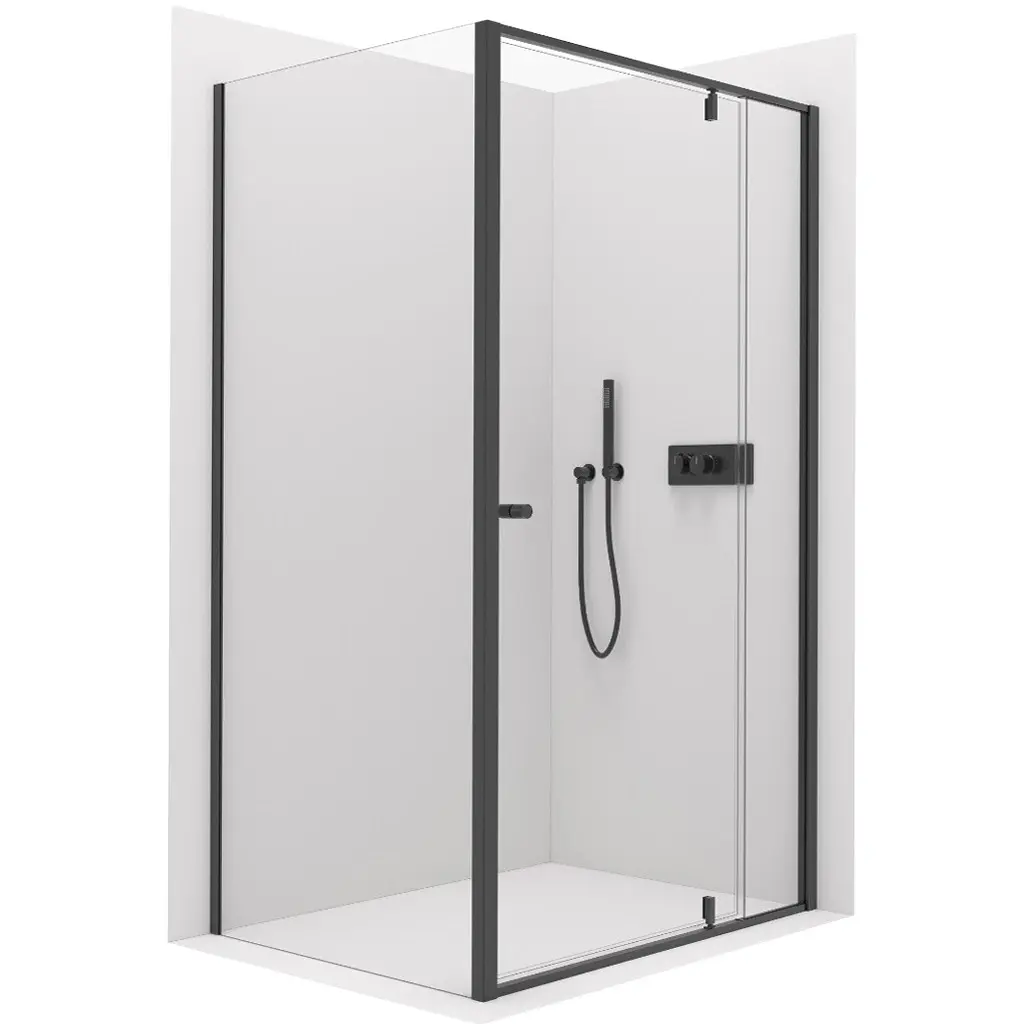 Sprchový kout Santini L/P - 6 mm - černá matná, transparentní sklo - 140x100x195 cm - pivotový