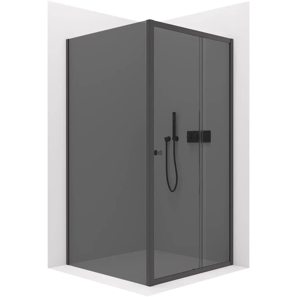 Sprchový kout Varone POINT L/P - 6 mm - černá matná, grafitové sklo - 100x100x195 cm - posuvný
