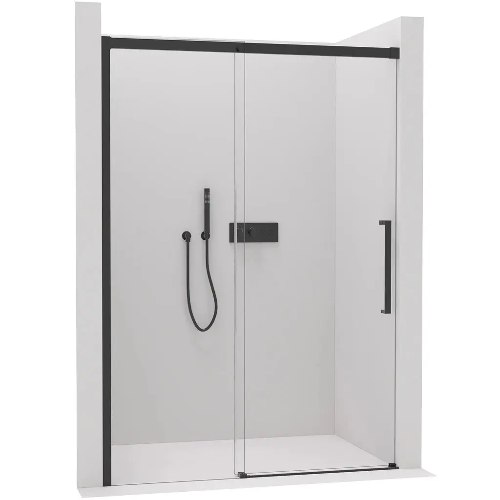 Sprchové posuvné dveře Lantono L/P - 8 mm - Soft-Close - černá matná, transparentní sklo - 140x195 cm