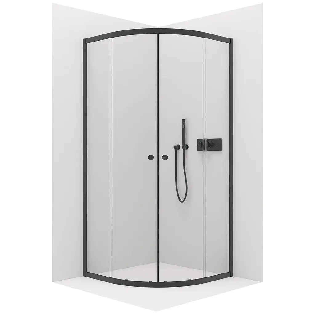 Sprchový kout Orso L/P - 6 mm - čtvrtkruh - R550 - černá, transparentní sklo - 80x80x195 cm - posuvný