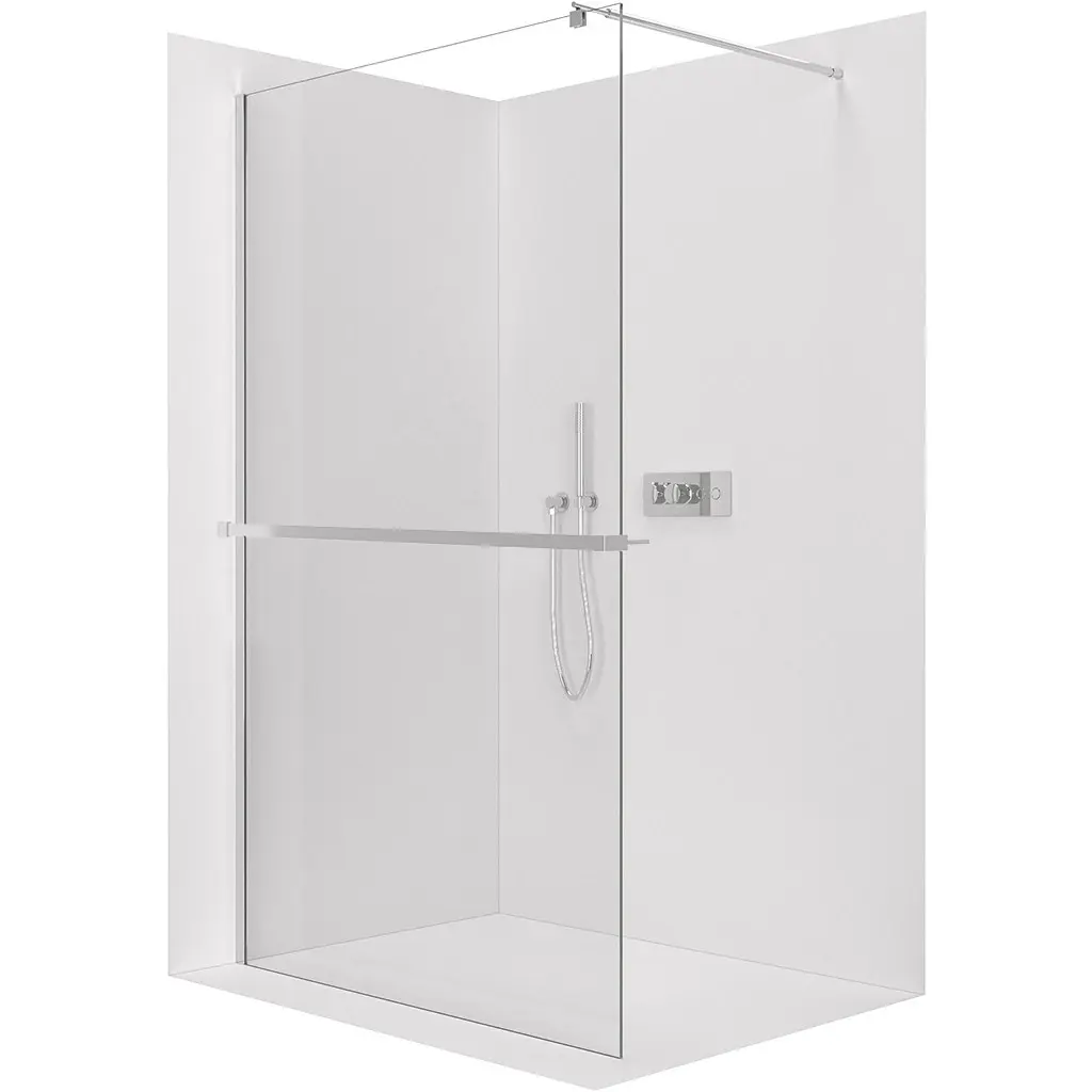 Sprchová zástěna Walk-in Onyx Round L/P - 8 mm + polička/držák na ručníky - kulatá vzpěra - chrom, transparentní sklo - 110x200 cm