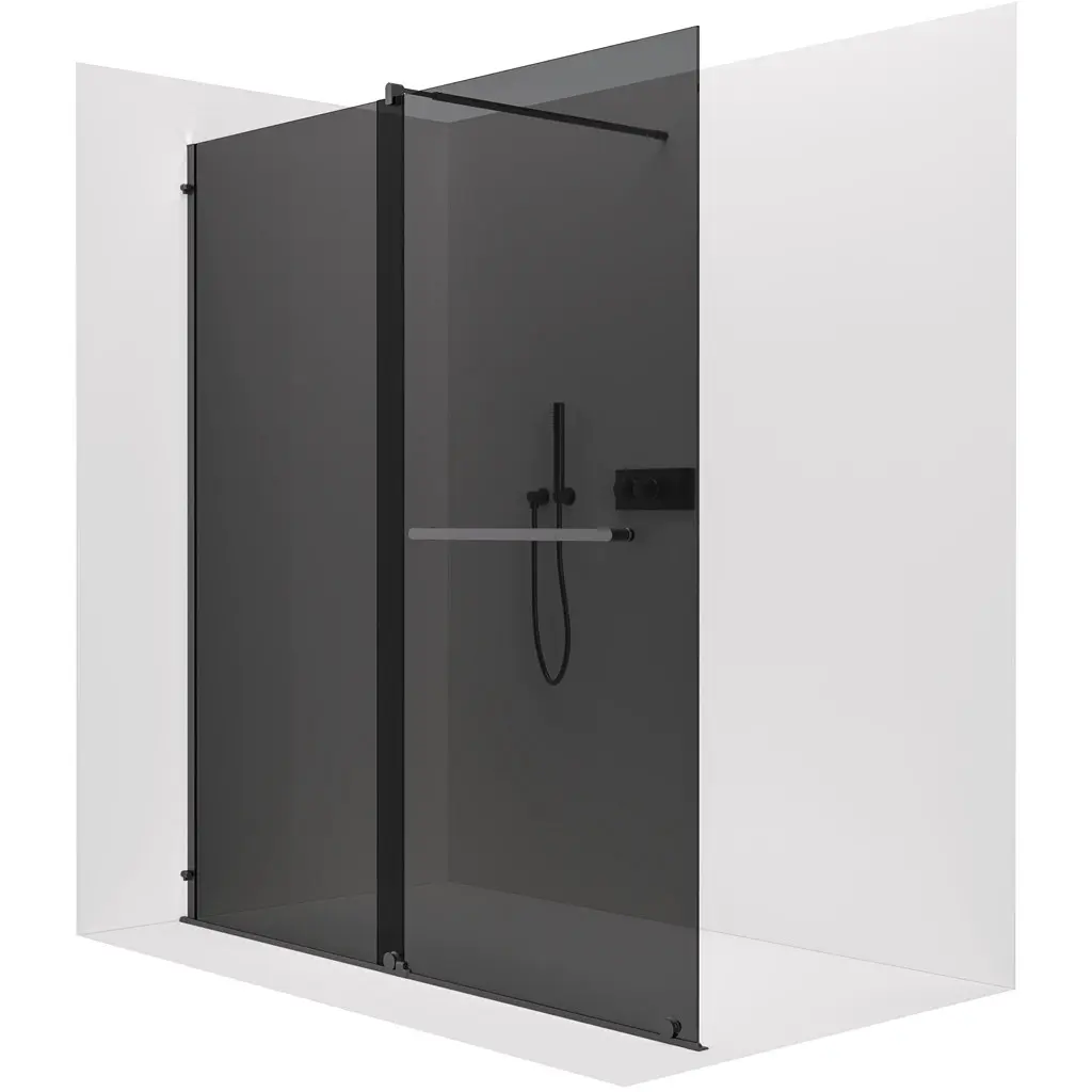 Sprchová zástěna Walk-in Medin L/P - 8 mm - černá matná, grafitové sklo - 140x195 cm - dvoudílná posuvná