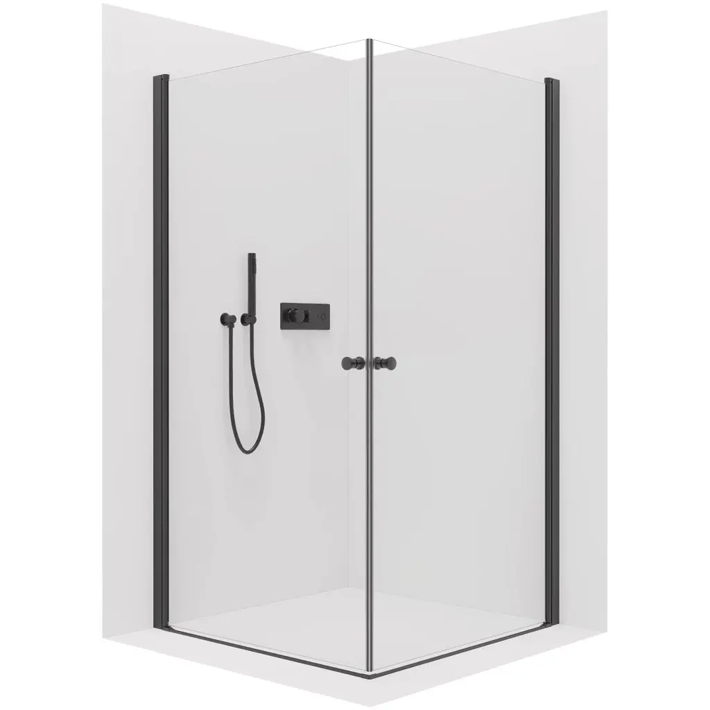 Sprchový kout Antelo Duo L/P - 6 mm - černá matná, transparentní sklo - 100x75x190 cm - otočný