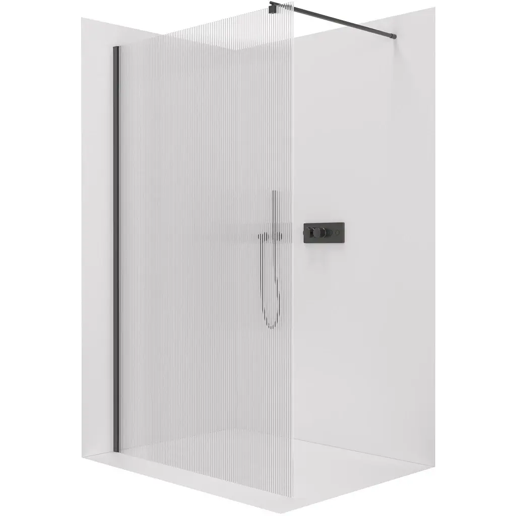 Sprchová zástěna Walk-in Onyx Round L/P - 8 mm - kulatá vzpěra - černá matná, rýhované sklo - 110x200 cm