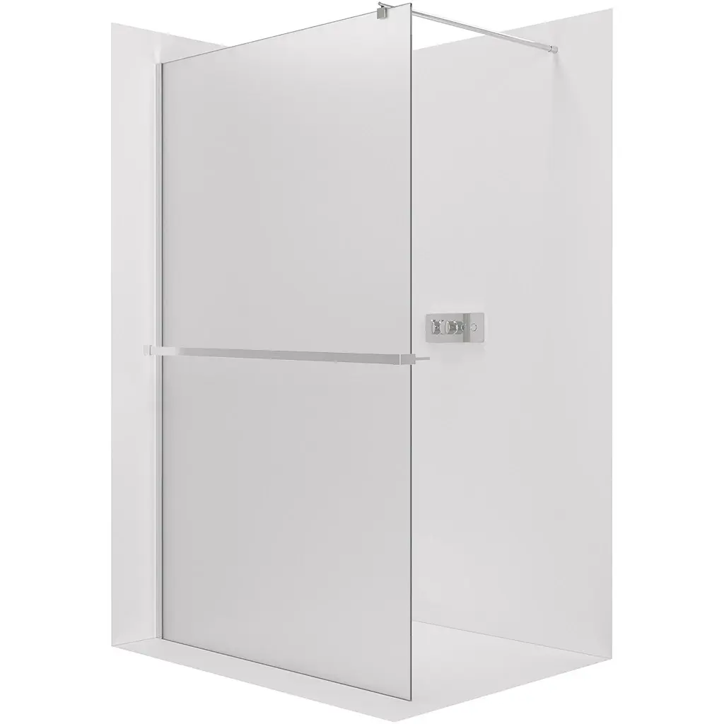Sprchová zástěna Walk-in Onyx Round L/P - 8 mm + polička/držák na ručníky - kulatá vzpěra - chrom, mléčné sklo - 100x200 cm