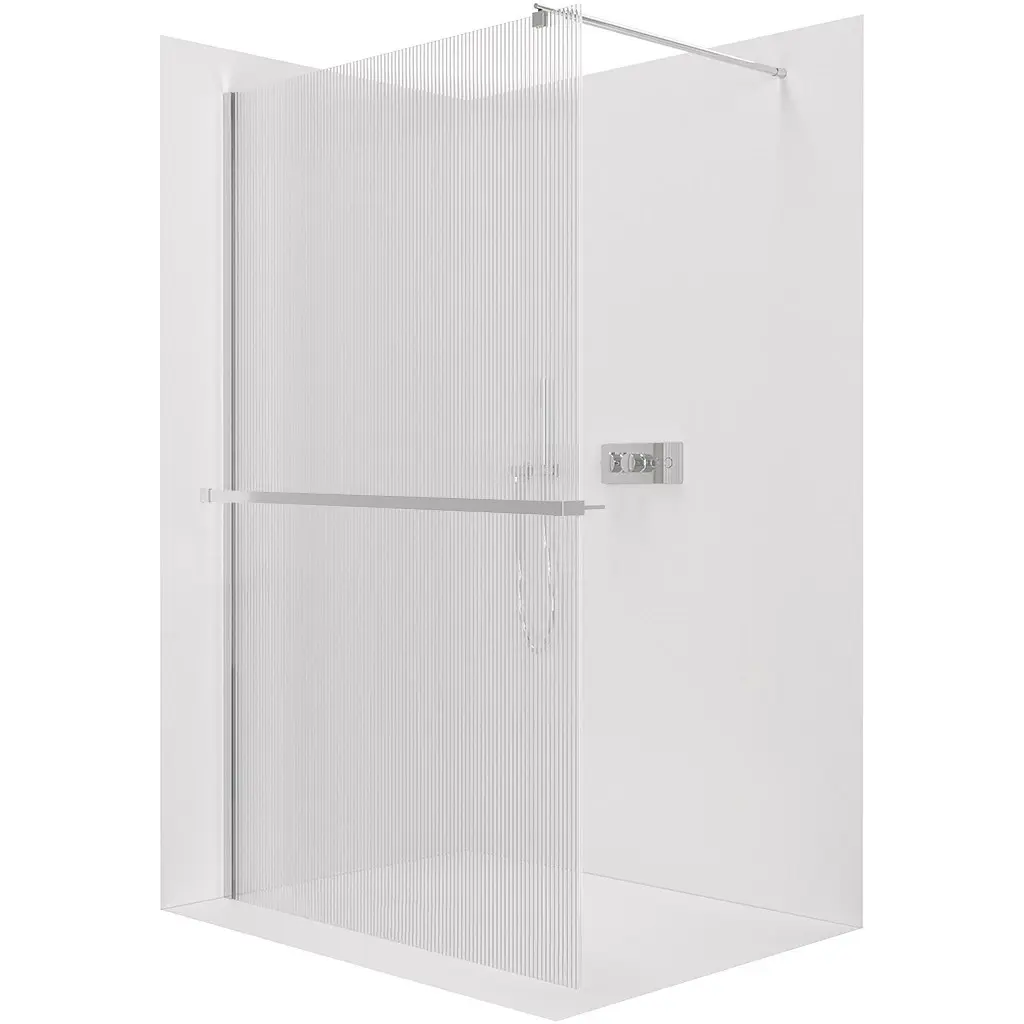 Sprchová zástěna Walk-in Onyx Round L/P - 8 mm + polička/držák na ručníky - kulatá vzpěra - chrom, rýhované sklo - 150x200 cm