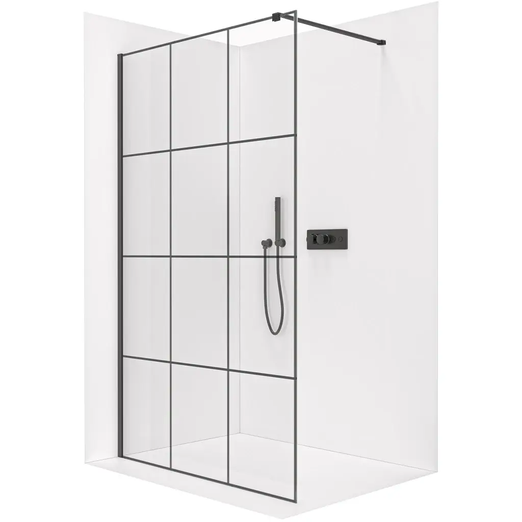 Sprchová zástěna Walk-in Onyx Cube L/P - 8 mm - hranatá vzpěra - černá matná, industriální sklo - 120x200 cm