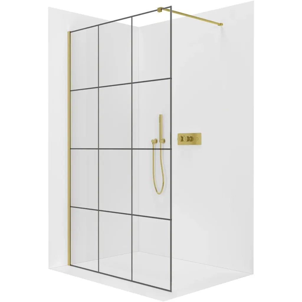Sprchová zástěna Walk-in Onyx Cube L/P - 8 mm - hranatá vzpěra - zlatá, industriální sklo - 120x200 cm