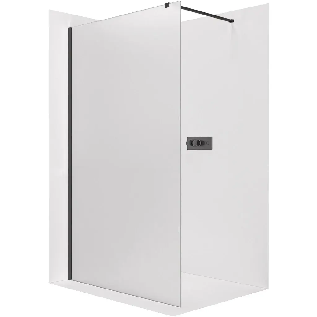 Sprchová zástěna Walk-in Onyx Cube L/P - 8 mm - hranatá vzpěra - černá matná, mléčné sklo - 100x200 cm