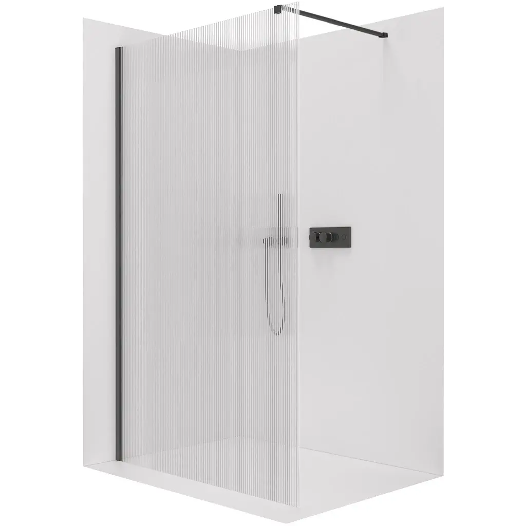 Sprchová zástěna Walk-in Onyx Cube L/P - 8 mm - hranatá vzpěra - černá matná, rýhované sklo - 100x200 cm
