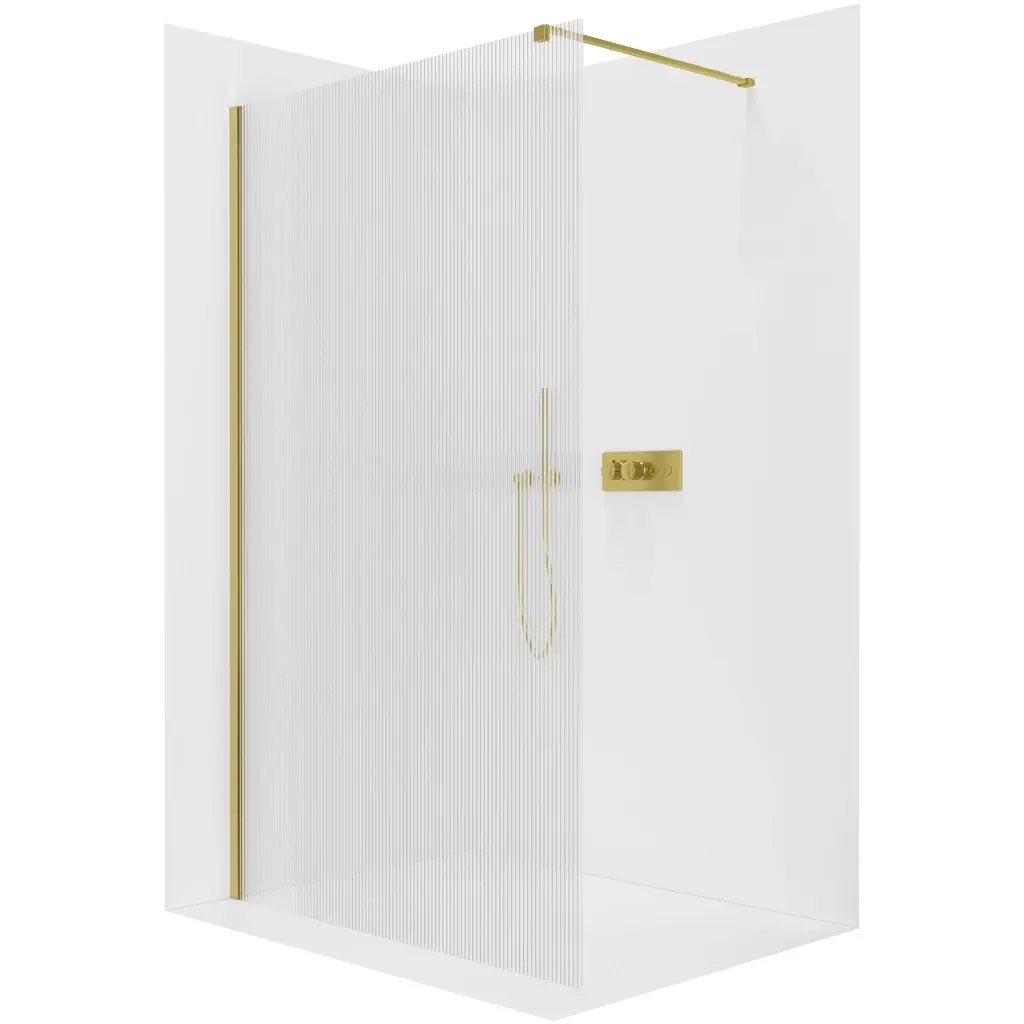 Sprchová zástěna Walk-in Onyx Cube L/P - 8 mm - hranatá vzpěra - zlatá, rýhované sklo - 60x200 cm
