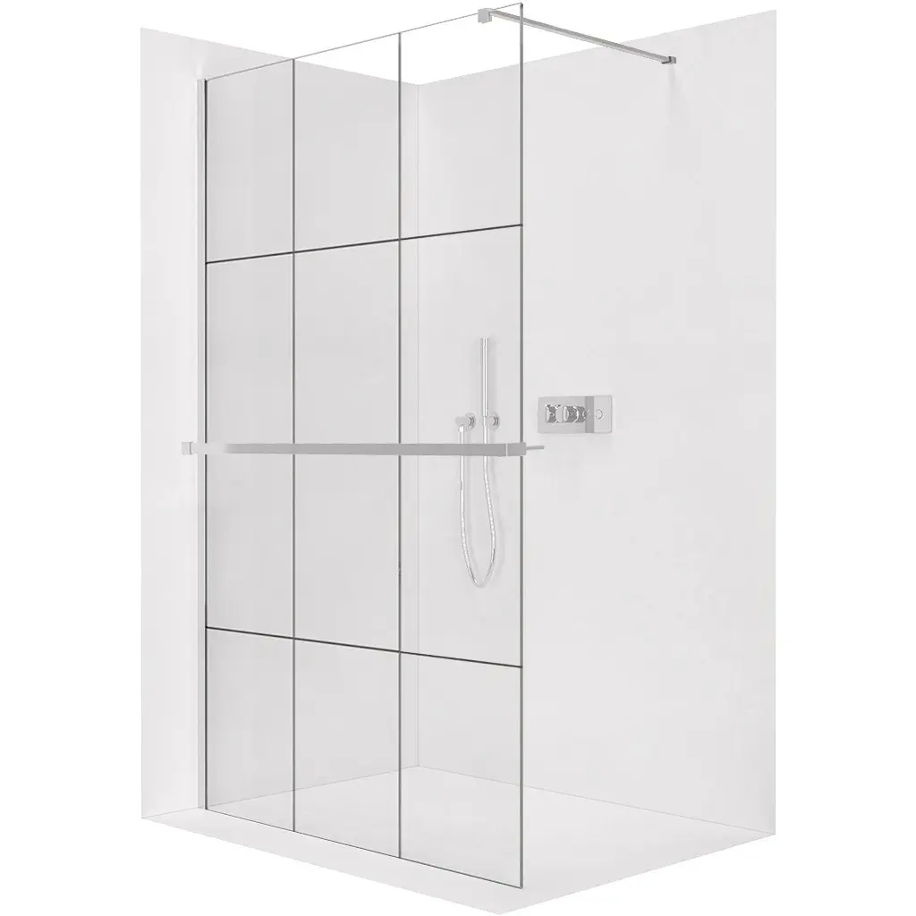 CERANO Sprchová zástěna Walk-in Onyx Cube L/P 8 mm + polička/držák na ručníky hranatá vzpěra chrom, industriální sklo 90x200 CER-8050BD628