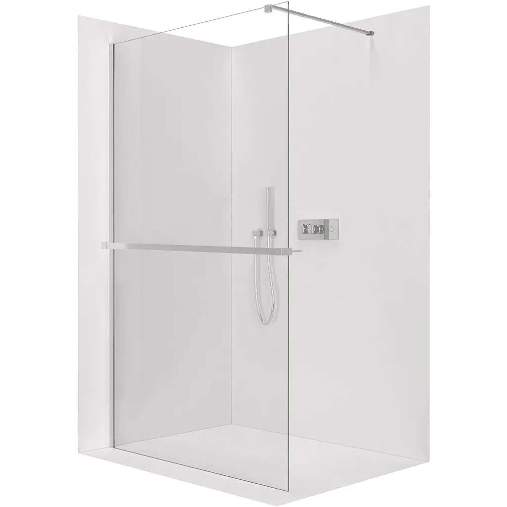 Sprchová zástěna Walk-in Onyx Cube L/P - 8 mm + polička/držák na ručníky - hranatá vzpěra - chrom, transparentní sklo - 150x200 cm