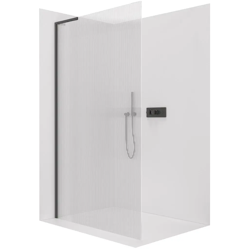Sprchová zástěna Walk-in Onyx L-levá vzpěra - 8 mm - černá matná, rýhované sklo - 110x200 cm