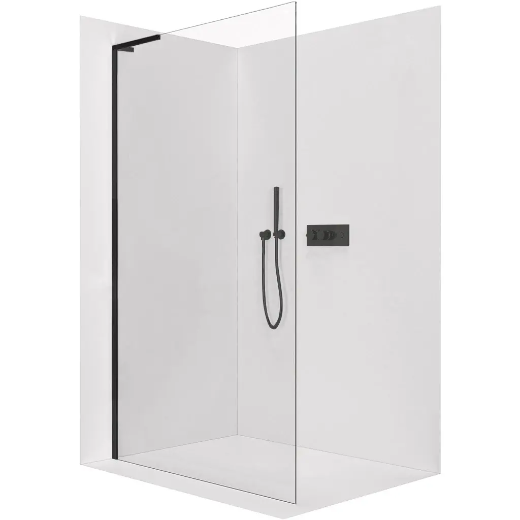 Sprchová zástěna Walk-in Onyx L-levá vzpěra - 8 mm - černá matná, transparentní sklo - 100x200 cm