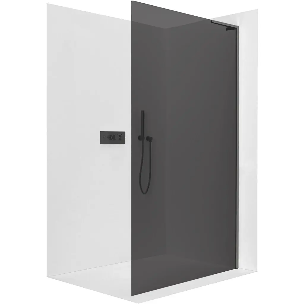 Sprchová zástěna Walk-in Onyx L-pravá vzpěra - 8 mm - černá matná, grafitové sklo - 100x200 cm