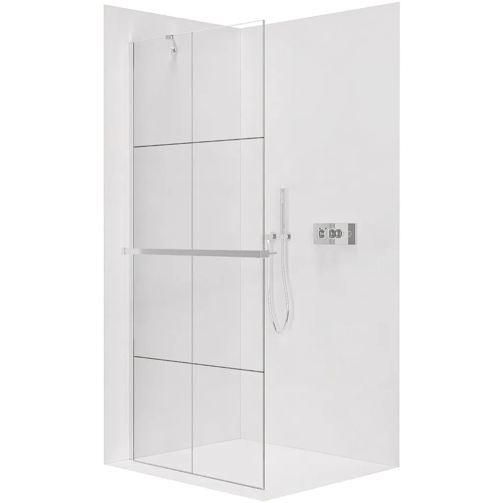 Sprchová zástěna Walk-in Onyx Y L/P - 8 mm + polička/držák na ručníky - chrom, industriální sklo - 90x200 cm