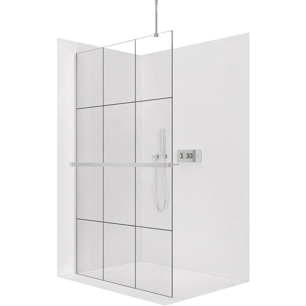 CERANO Sprchová zástěna Walk-in Onyx Top Round L/P 8 mm kulatá vzpěra + polička/držák na ručníky chrom, industriální sklo 110x200 CER-8050BD1631