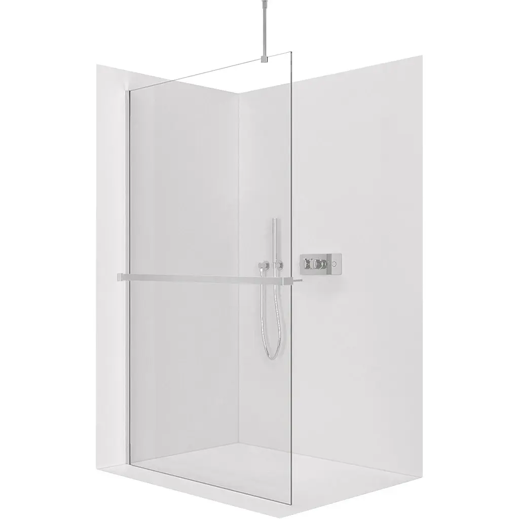 Sprchová zástěna Walk-in Onyx Top Round L/P - 8 mm - kulatá vzpěra + polička/držák na ručníky - chrom, transparentní sklo - 70x200 cm