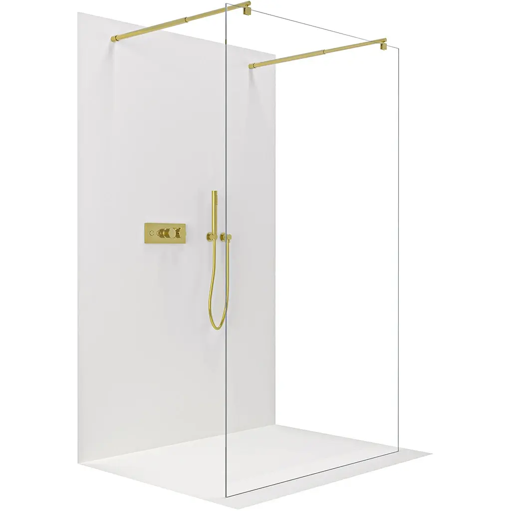 Sprchová zástěna Walk-in Onyx Duo L/P - 8 mm - kulatá vzpěra - zlatá, transparentní sklo - 90x200 cm