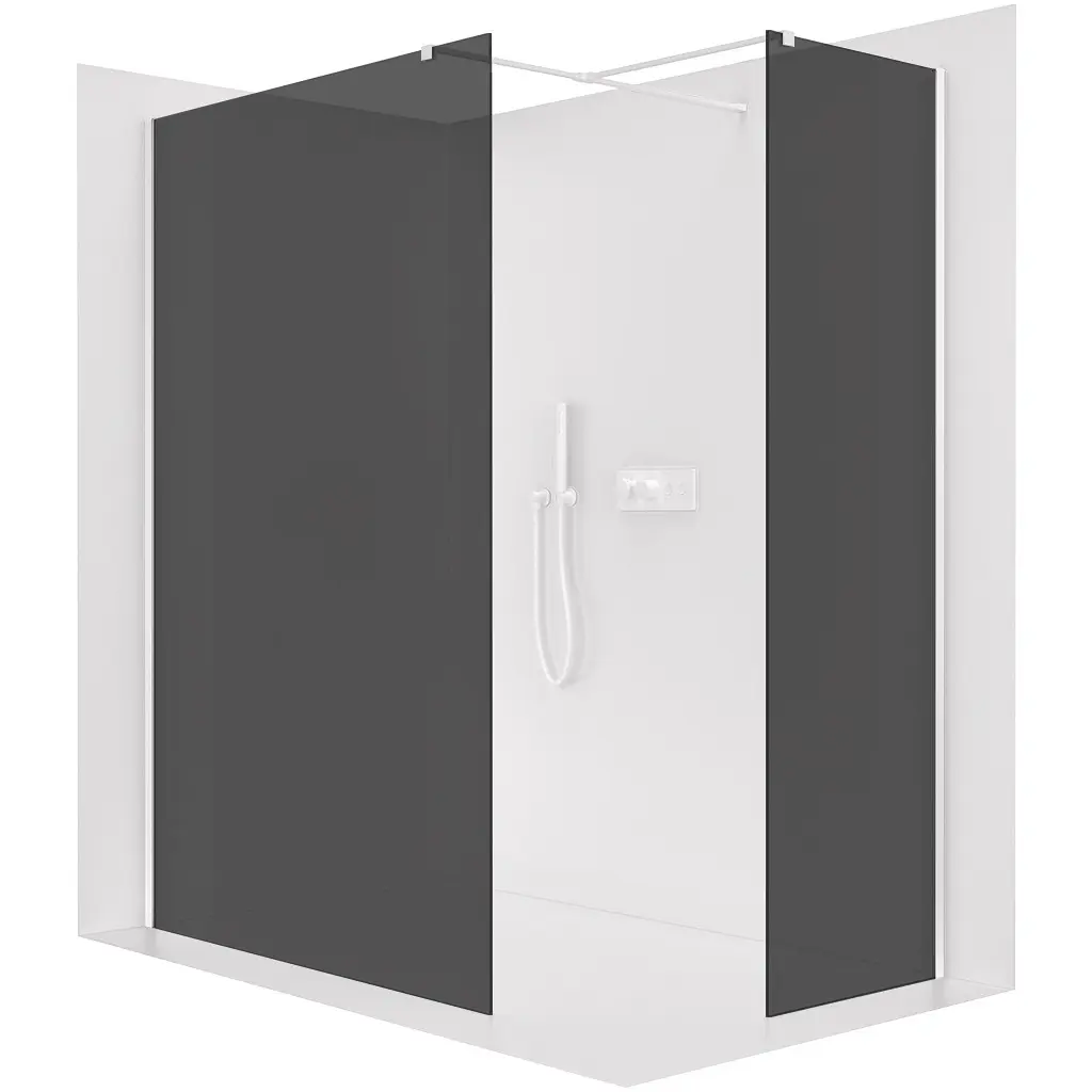 Sprchová zástěna Walk-in Onyx T L/P - 8 mm - hranatá vzpěra - bílá matná, grafitové sklo - 160x150x200 cm