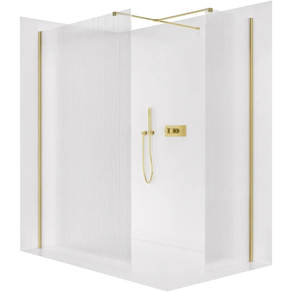 Sprchová zástěna Walk-in Onyx T L/P - 8 mm - hranatá vzpěra - zlatá, rýhované sklo - 110x100x200 cm