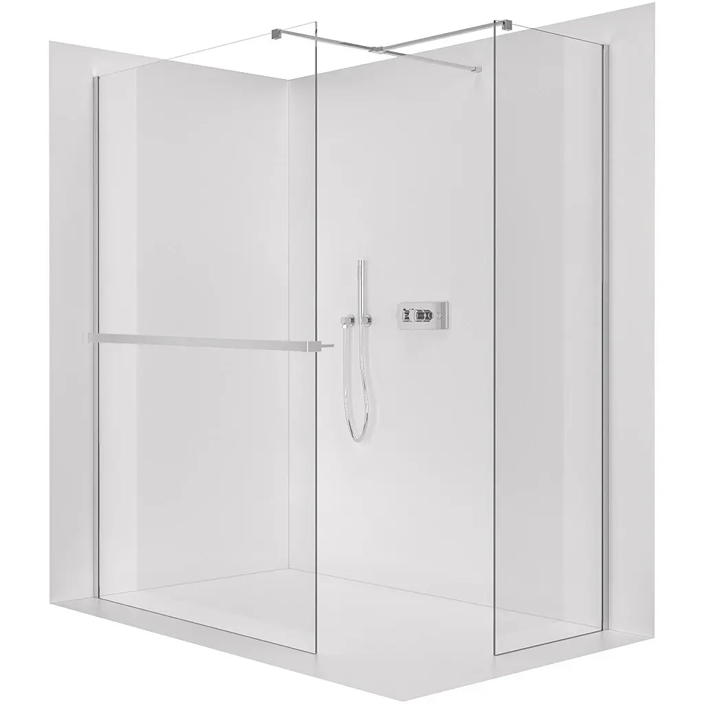 CERANO Sprchová zástěna Walk-in Onyx T L/P 8 mm hranatá vzpěra + polička/držák na ručníky chrom, transparentní sklo 130x70x200 CER-8050BD4281
