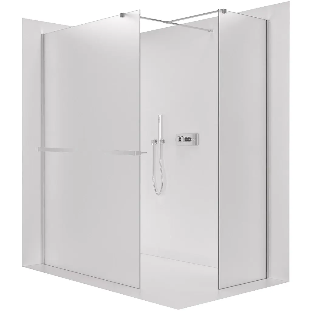CERANO Sprchová zástěna Walk-in Onyx T L/P 8 mm hranatá vzpěra + polička/držák na ručníky chrom, mléčné sklo 110x100x200 CER-8050BD4371