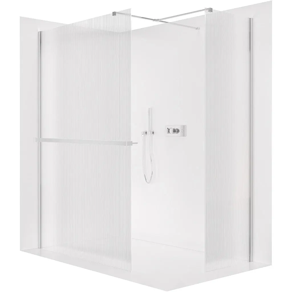 CERANO Sprchová zástěna Walk-in Onyx T L/P 8 mm hranatá vzpěra + polička/držák na ručníky chrom, rýhované sklo 160x90x200 CER-8050BD4405