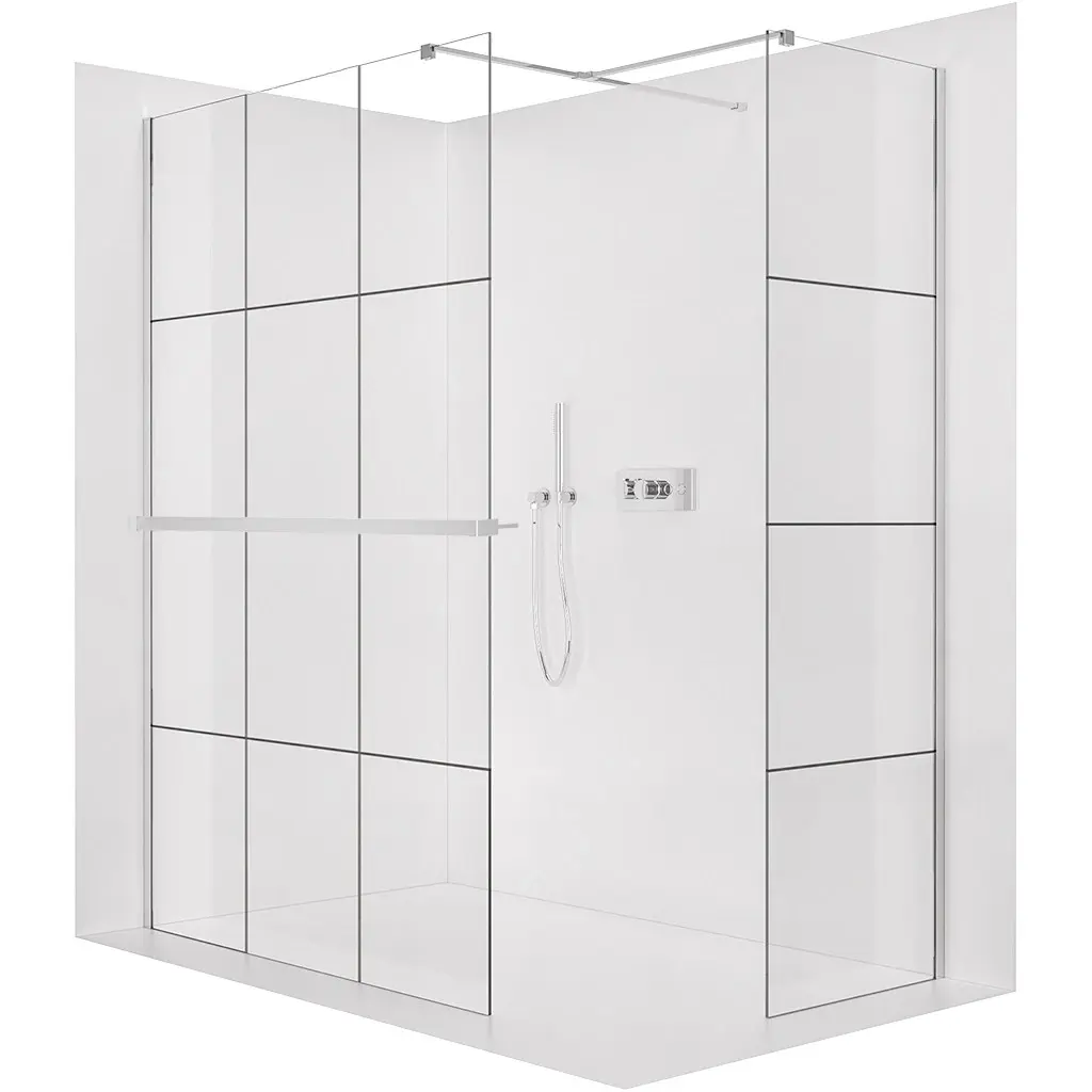 CERANO Sprchová zástěna Walk-in Onyx T L/P 8 mm hranatá vzpěra + polička/držák na ručníky chrom, industriální sklo 110x110x200 CER-8050BD4506