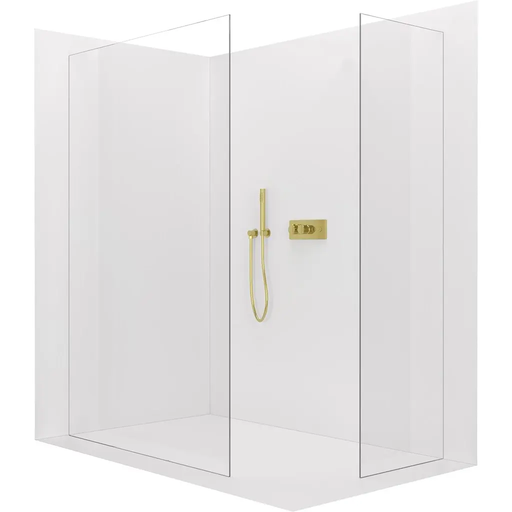 Sprchová zástěna Walk-in Crystal T L/P - 8 mm - bezvzpěrový systém - zlatá, transparentní sklo - 130x50x200 cm