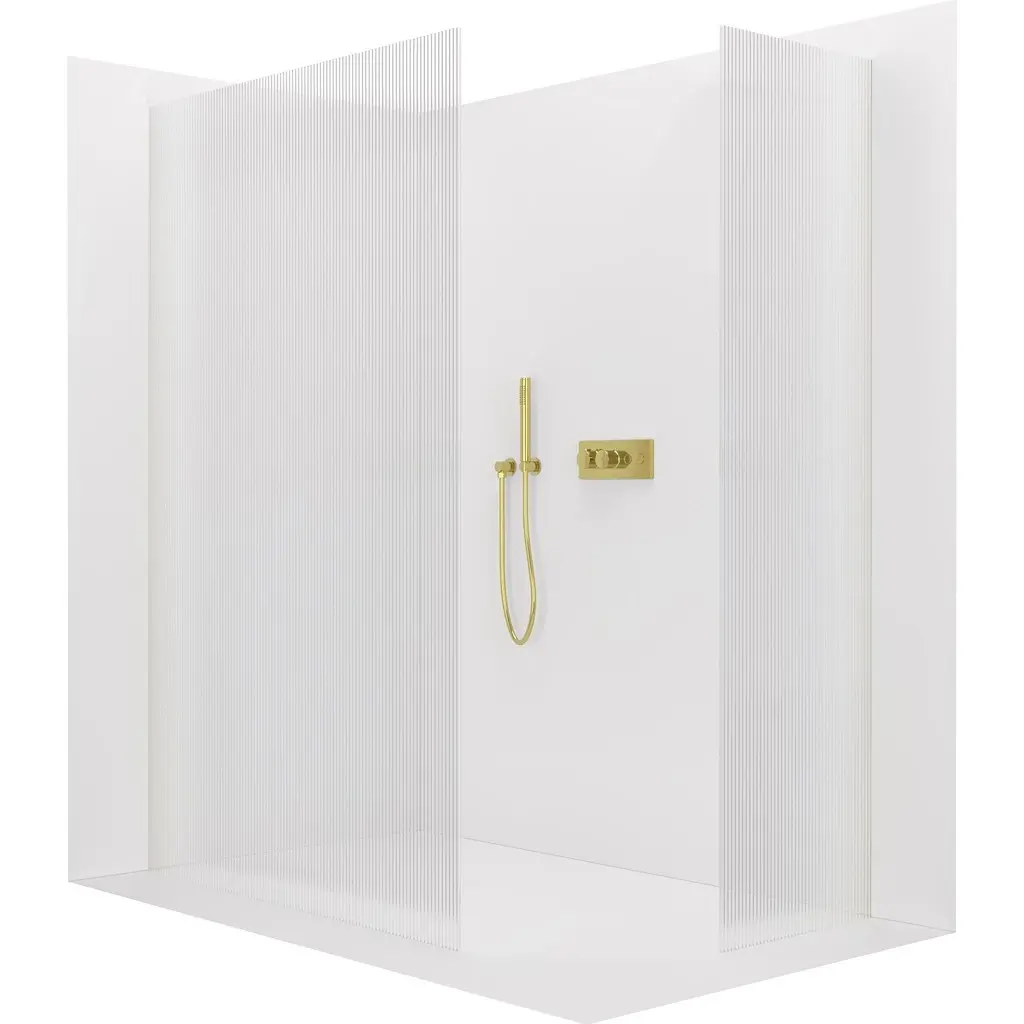 Sprchová zástěna Walk-in Crystal T L/P - 8 mm - bezvzpěrový systém - zlatá, rýhované sklo - 160x150x200 cm