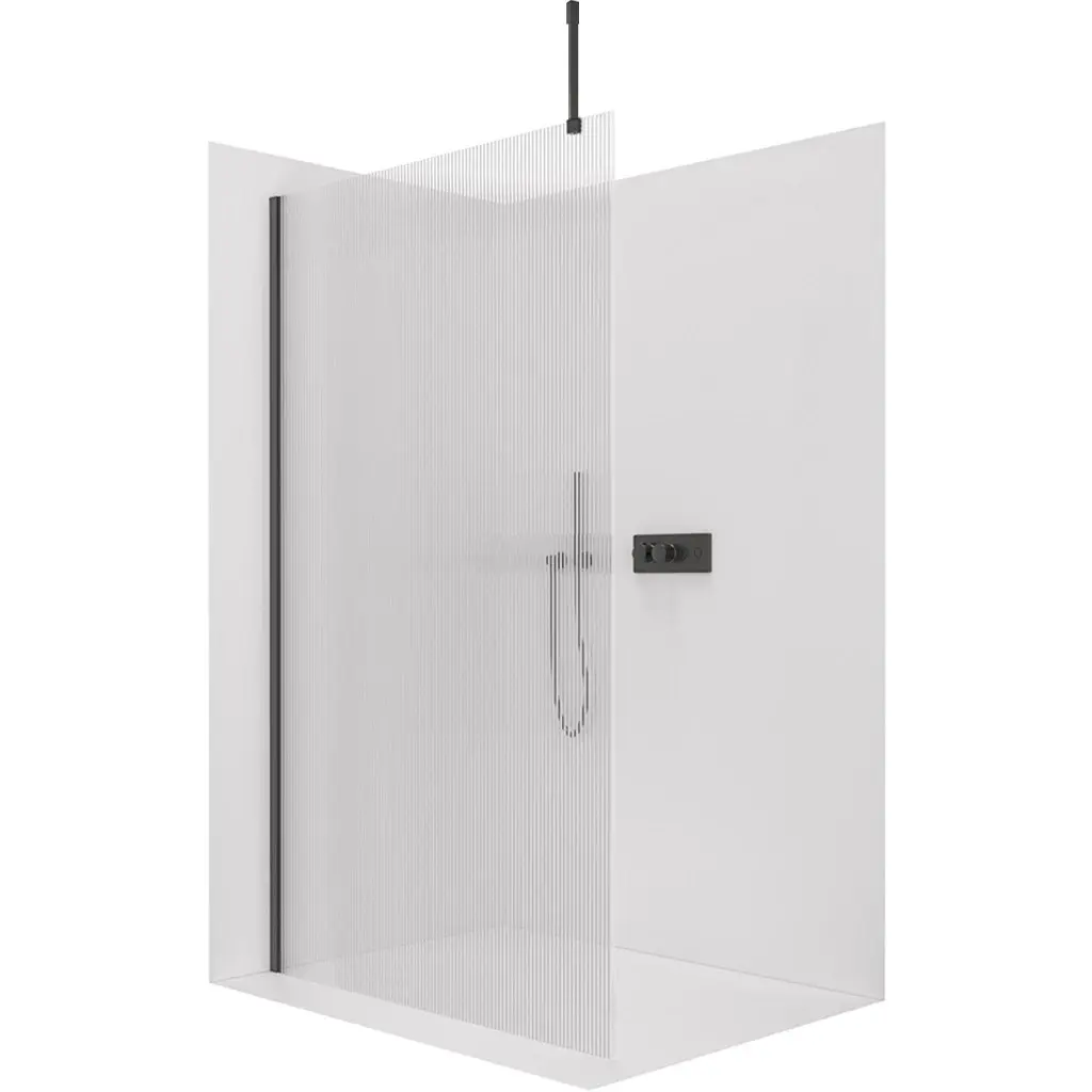 Sprchová zástěna Walk-in Onyx Top Cube L/P - 8 mm - hranatá vzpěra - černá matná, rýhované sklo - 110x200 cm
