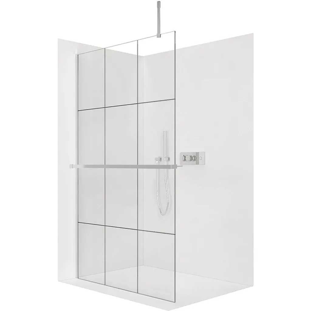 Sprchová zástěna Walk-in Onyx Top Cube L/P - 8 mm - hranatá vzpěra + polička/držák na ručníky - chrom, industriální sklo - 90x200 cm