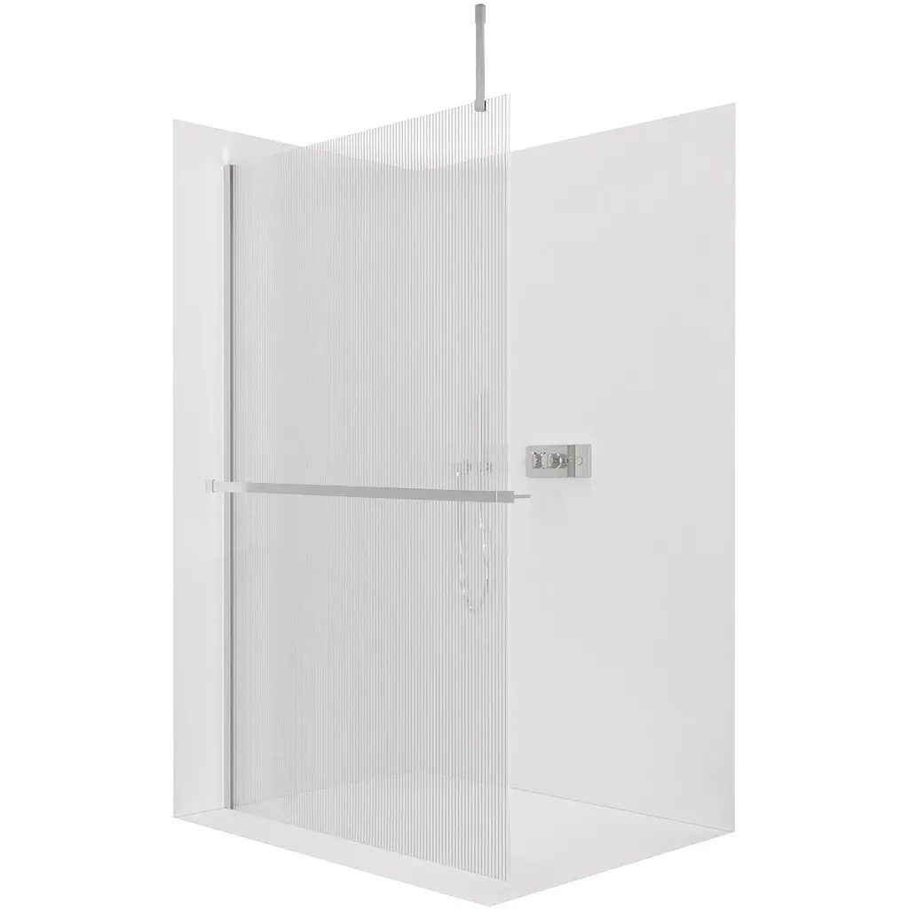 Sprchová zástěna Walk-in Onyx Top Cube L/P - 8 mm - hranatá vzpěra + polička/držák na ručníky - chrom, rýhované sklo - 80x200 cm