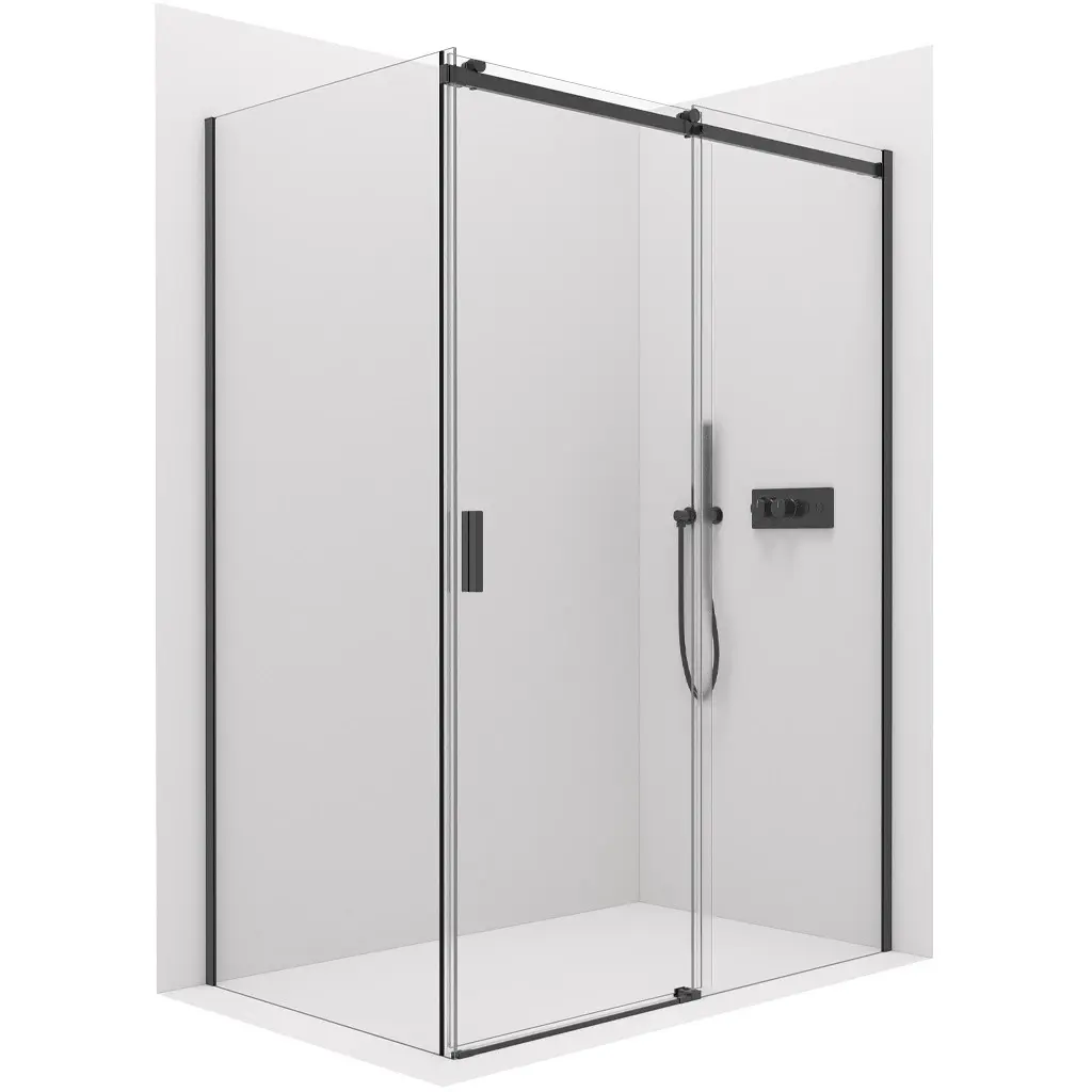 Sprchový kout Santoro L/P - 8 mm - černá matná, transparentní sklo - 160x90x195 cm - posuvný