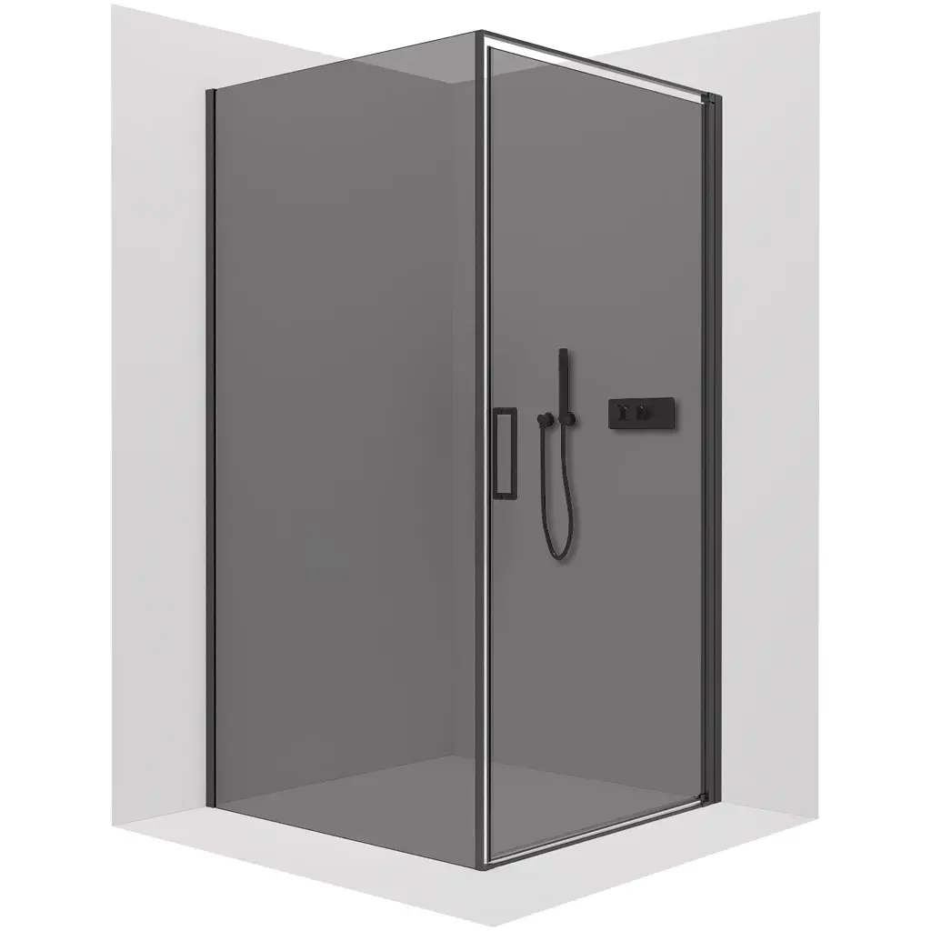 Sprchový kout Porte L/P - 8 mm - černá matná, grafitové sklo - 80x80x195 cm - otočný