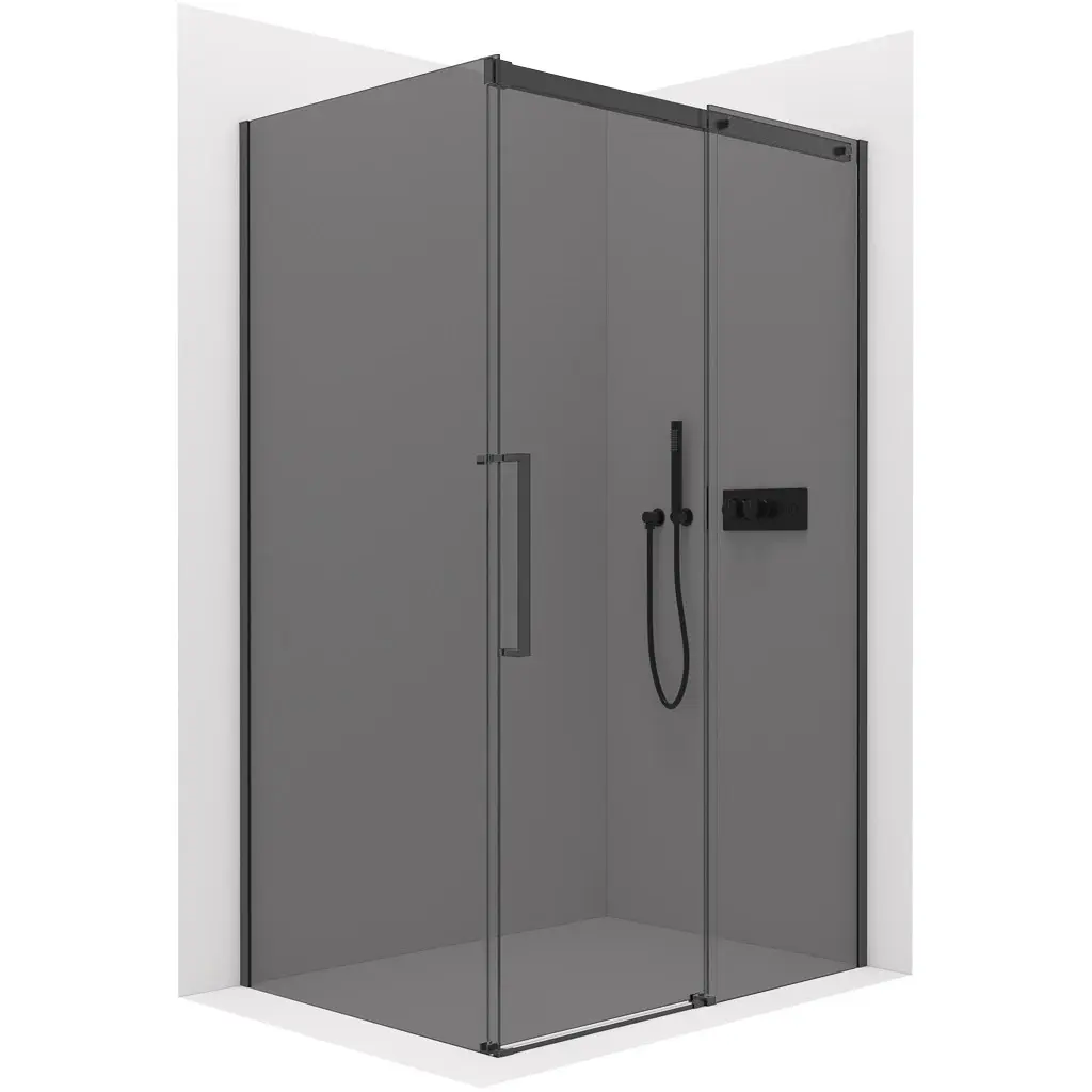 Sprchový kout Lantono L/P - 8 mm - Soft-Close - černá matná, grafitové sklo - 120x100x195 cm - posuvný