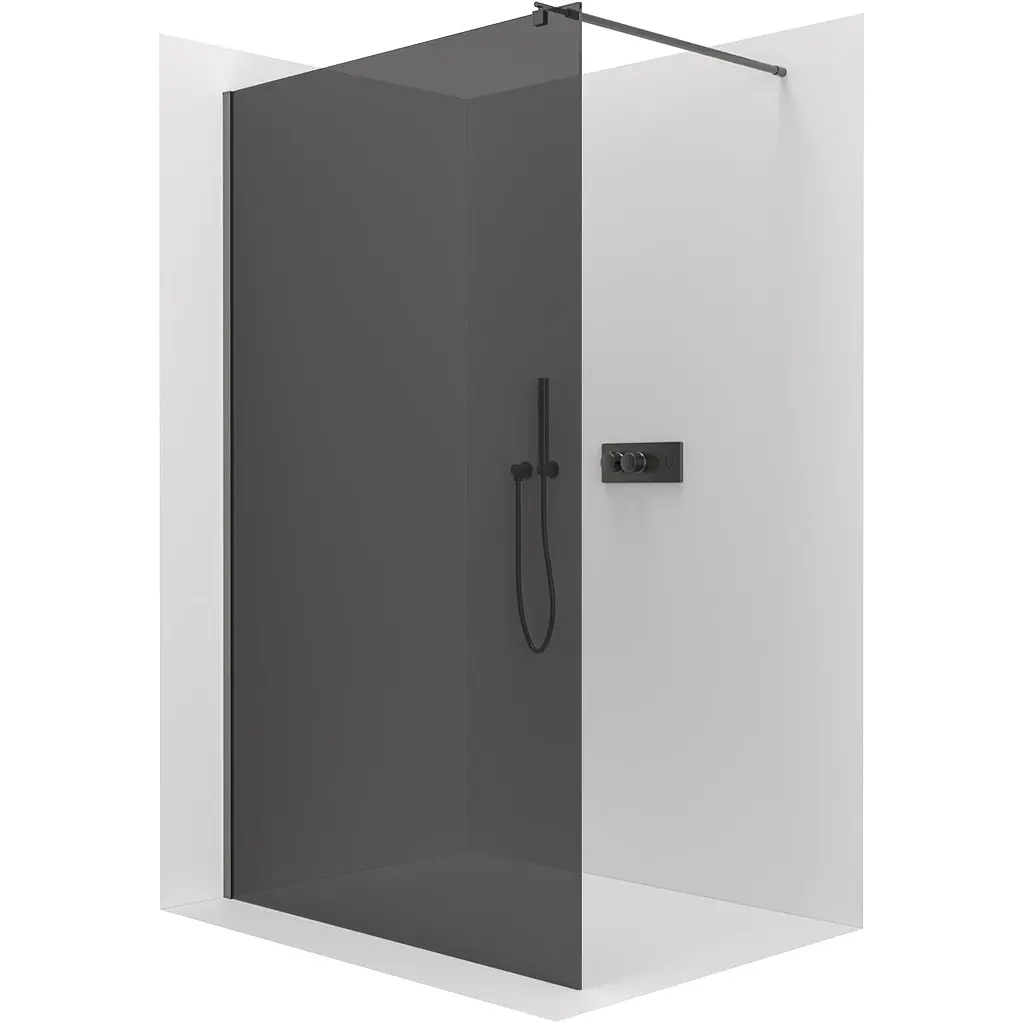 Sprchová zástěna Walk-in Onyx Round L/P - 10 mm - kulatá vzpěra - černá matná, grafitové sklo - 90x200 cm