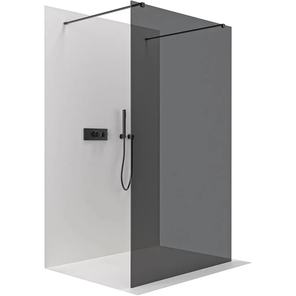 Sprchová zástěna Walk-in Onyx Duo L/P - 10 mm - hranatá vzpěra - černá matná, grafitové sklo - 100x200 cm